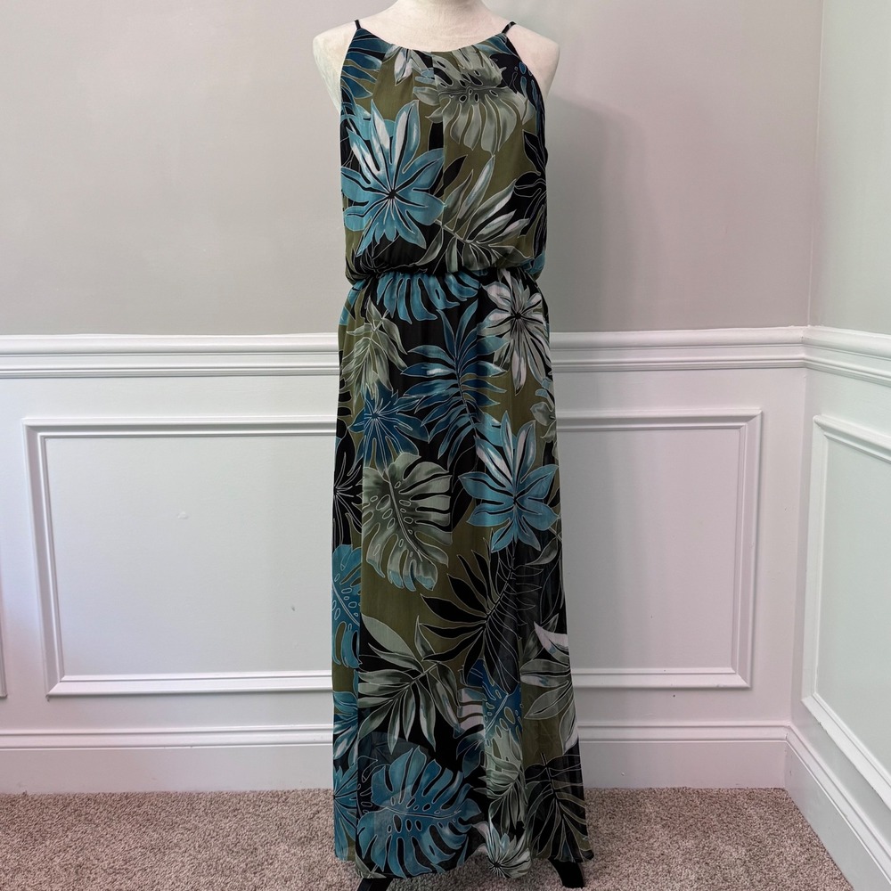 Tacera M Tropical Maxi Dress Halter Sleeveless Resort Vacation Beach Floral